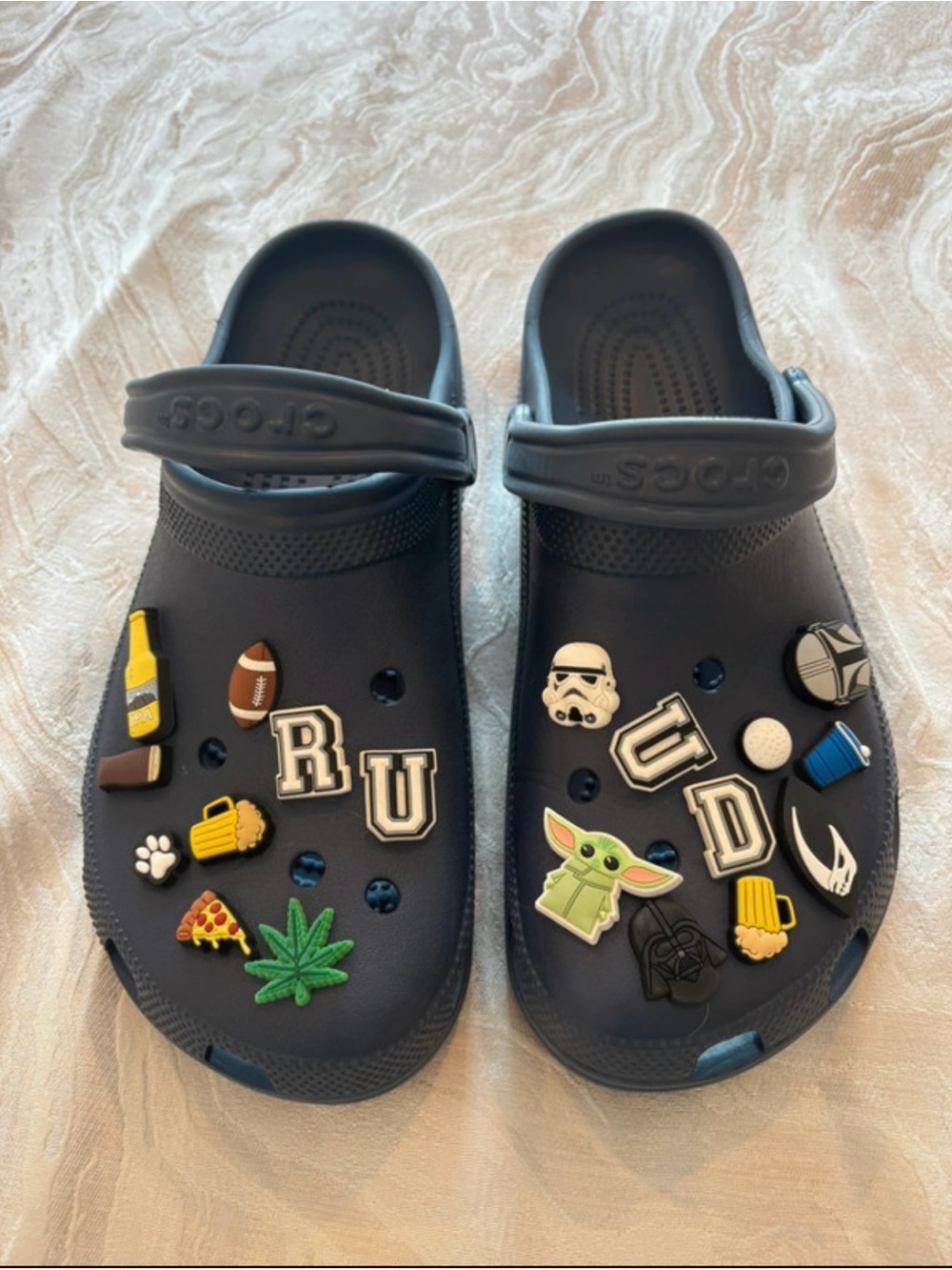 CROCS Navy Classic Clogs with Assorted Jiblitz